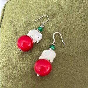 NEW Red and White Elephant Earrings